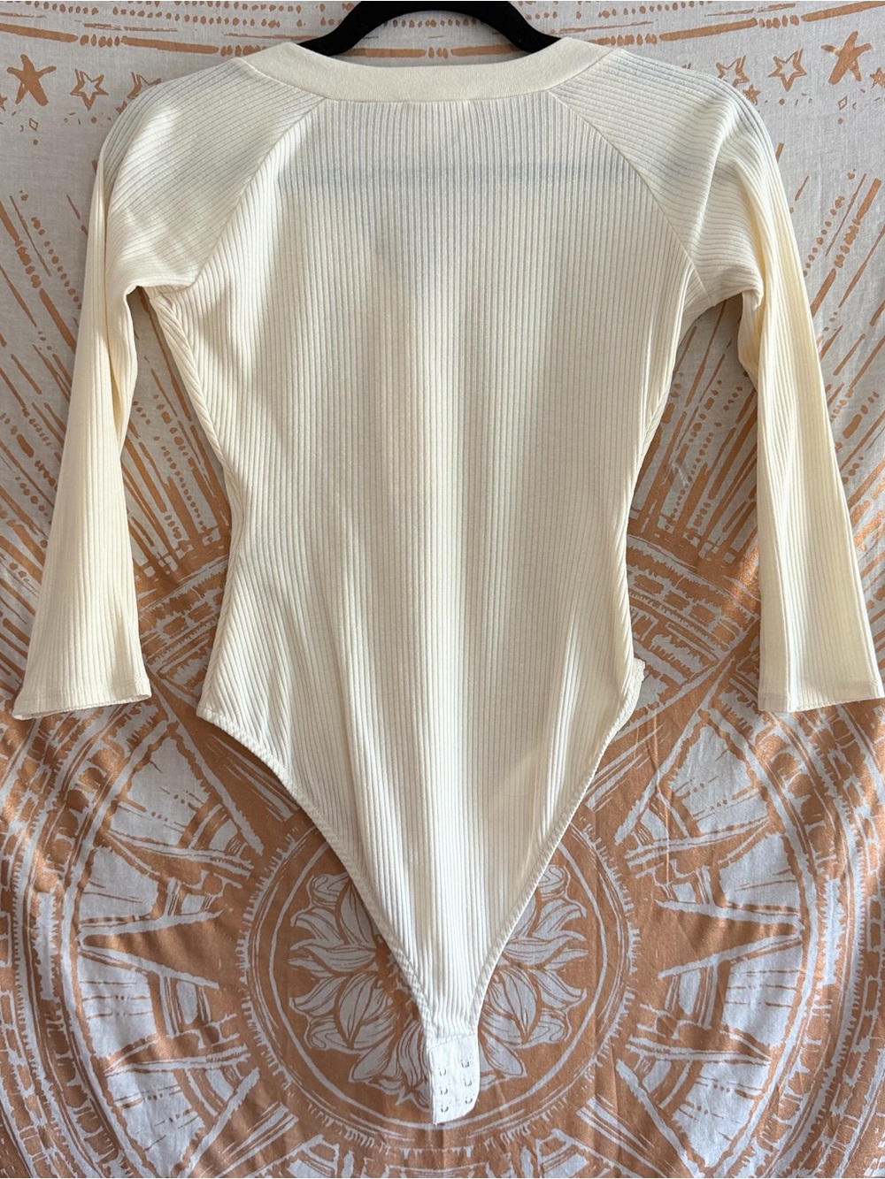 Sezane Cream Ribbed Button-Front Long-Sleeve Bodysuit - Picture 3 of 4